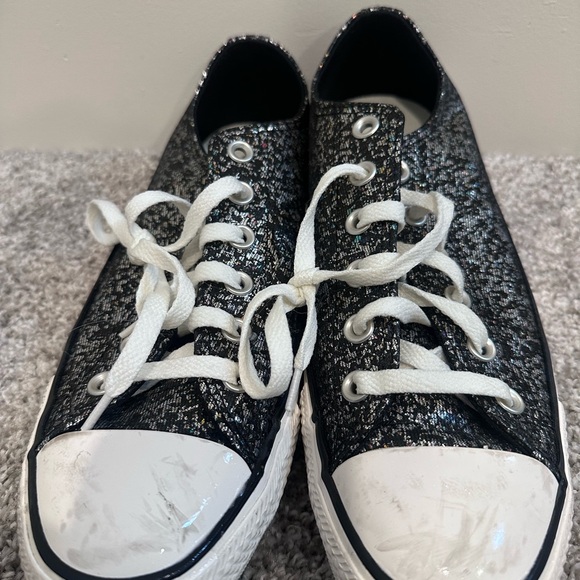 Converse Chuck Taylor Black All Star Glitter Low Top Sneakers Sz 9 - Picture 5 of 11
